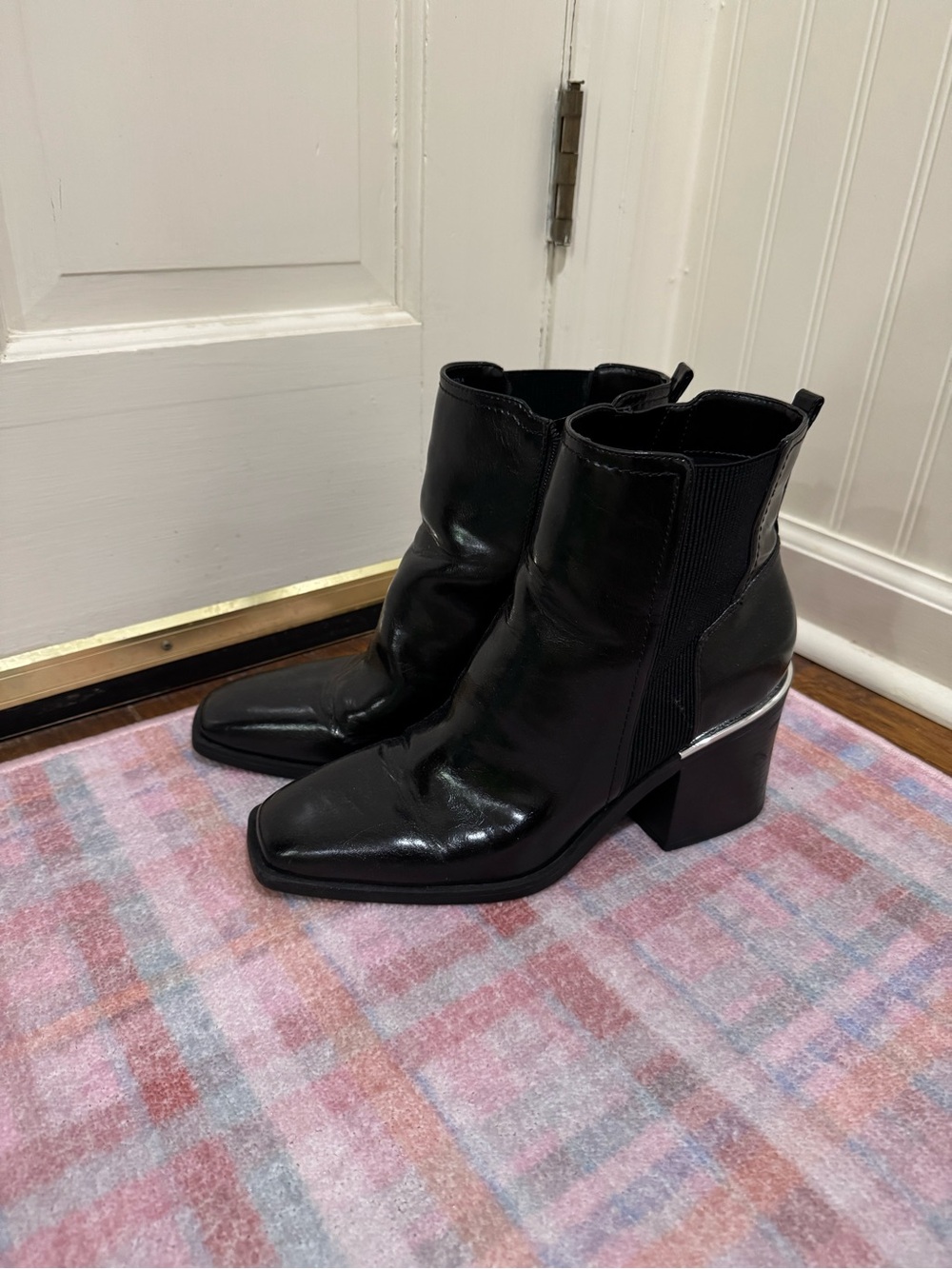 Kelly & Katie Black Faux Leather Block Heel Ankle Boots